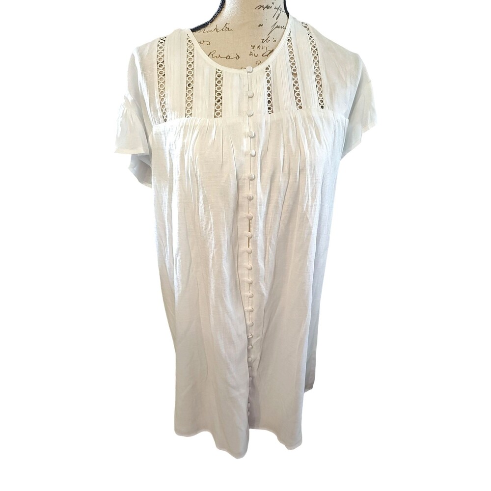 New Bungalows White Pullover Swim Dress Coverup Summer size Large Lined